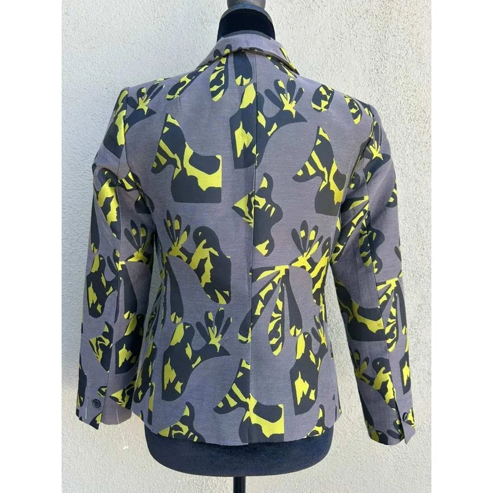 Banana‎ Republic Womens Gray Neon Yellow Abstract Floral Blazer Jacket Size 2